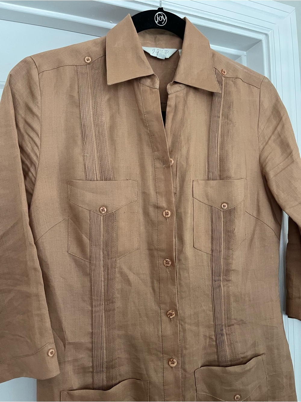Vintage JMP Tan Button-Front Linen Shirt Dress S - Picture 2 of 4